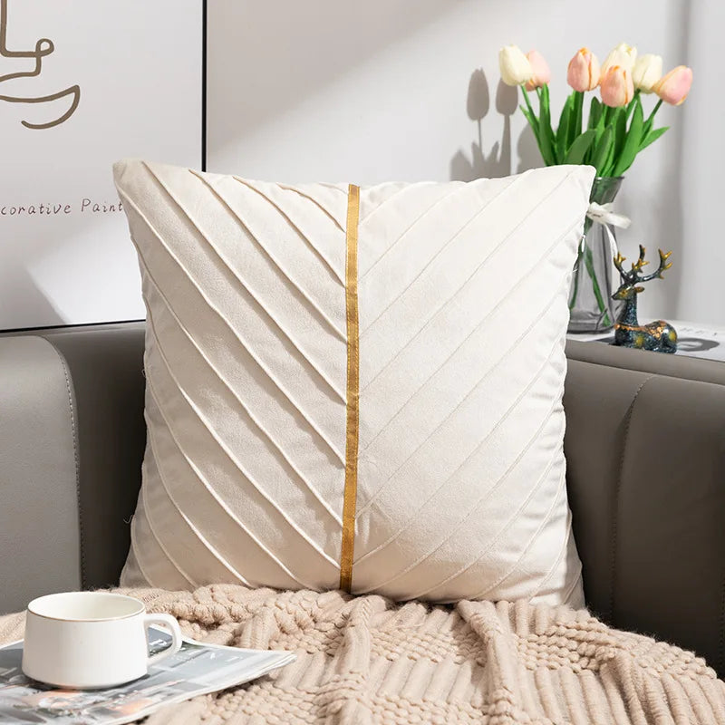 DecorBites™ Golden Velvet Patchwork Cushion Cover for Sofa Decor