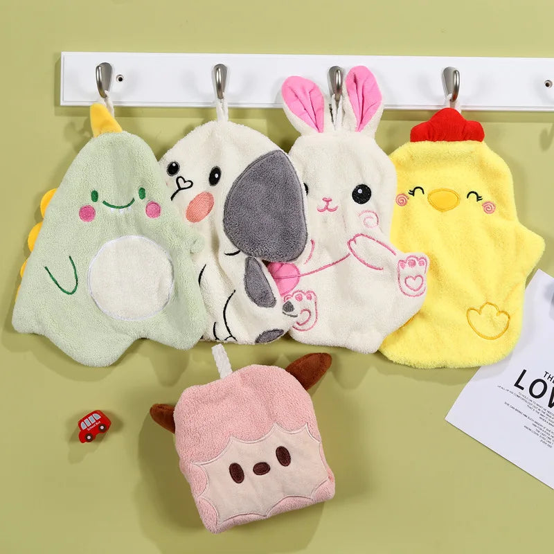 DecorBites™ Cartoon Animal Shape Coral Velvet Hand Towel for Kids, Absorbent Kitchen Bathroom Cleaning Towels