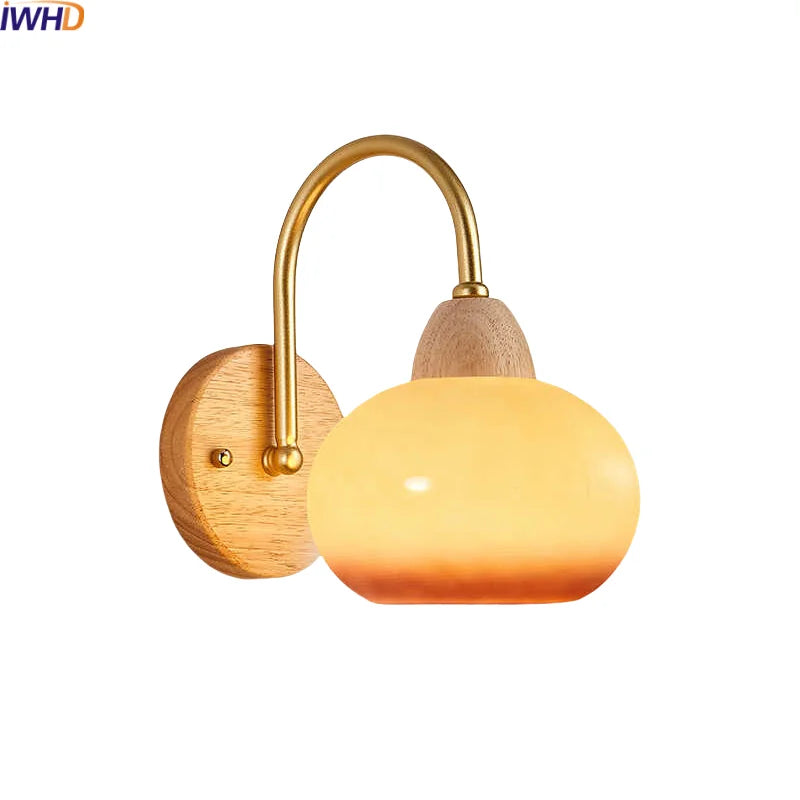 DecorBites™ LED Glass Iron Wood Wall Light Fixture Modern Nordic Bedside Lamp