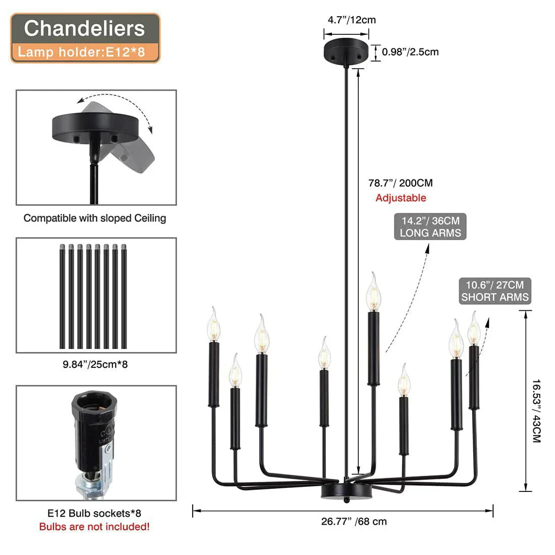 DecorBites™ Industrial Retro Chandelier Lighting for Kitchen Dining Room with 8 Heads