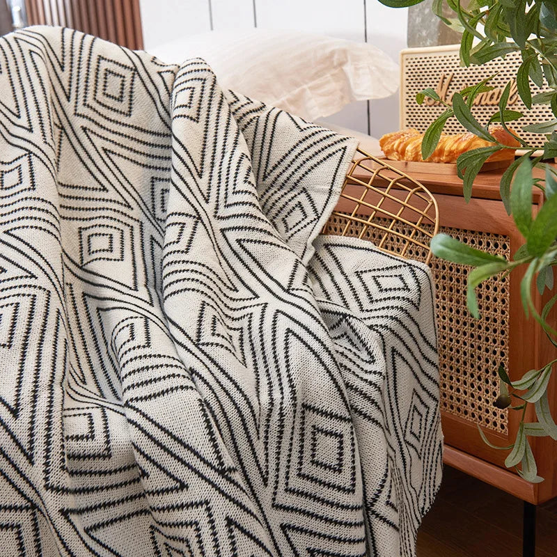 DecorBites™ Grey Knitted Woolen Blanket: Nordic Style, Comfortable & Versatile Summer Sofa Throw