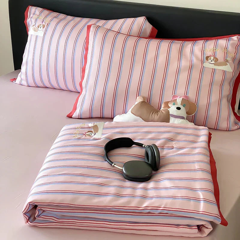 DecorBites™ Cool Lyocell Fiber Striped Summer Blanket Set with Pillowcase