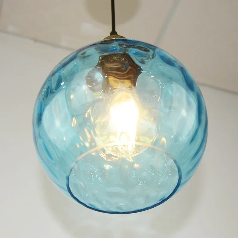 DecorBites™ Blue Glass Ball LED Pendant Light Fixture for Dining Room and Bedroom