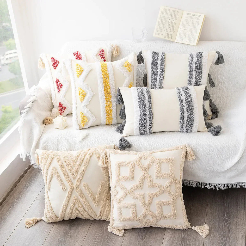DecorBites™ Bohemian Tufted Tassel Pillow Case - Geometric Nordic Style Sofa Cushion
