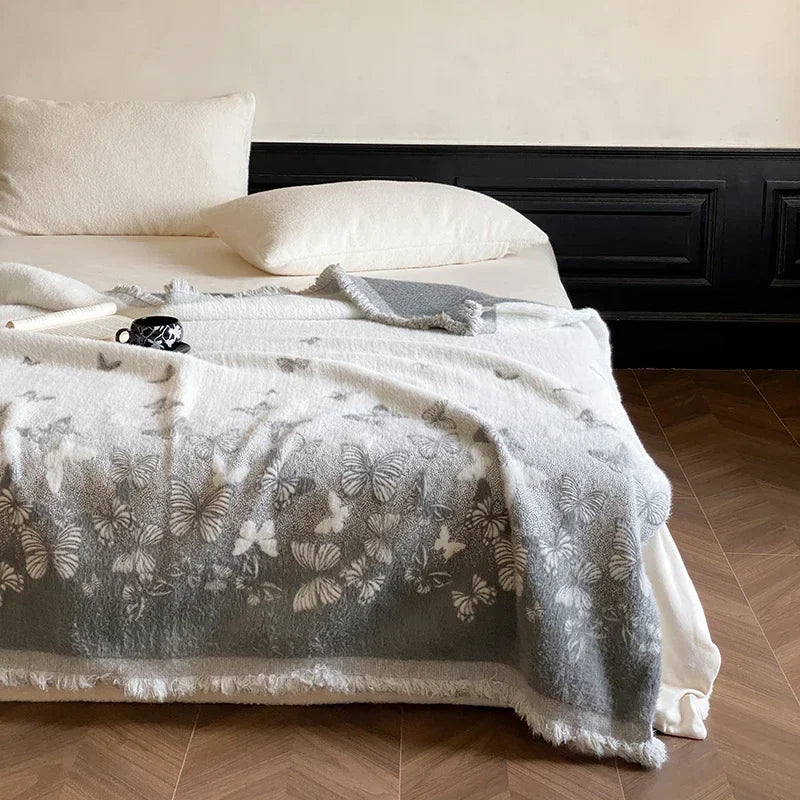 DecorBites™ Butterfly Jacquard Imitation Mink Fur Warm Blanket