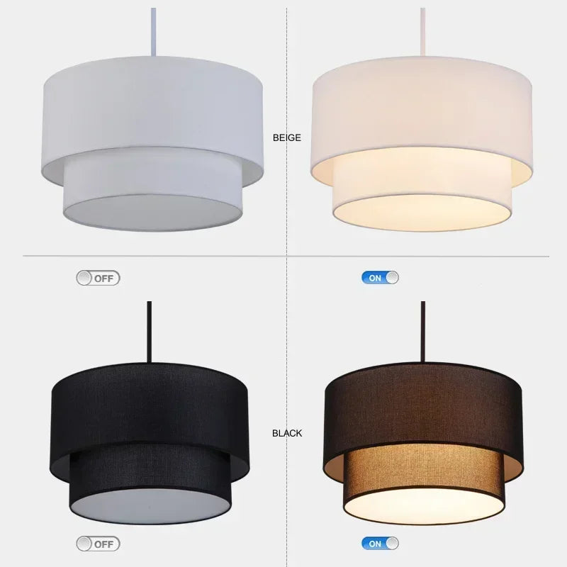 DecorBites™ Double Linen Fabric Pendant Light Drum Lamp - Scandinavian Style Dining Room Bedroom Restaurant