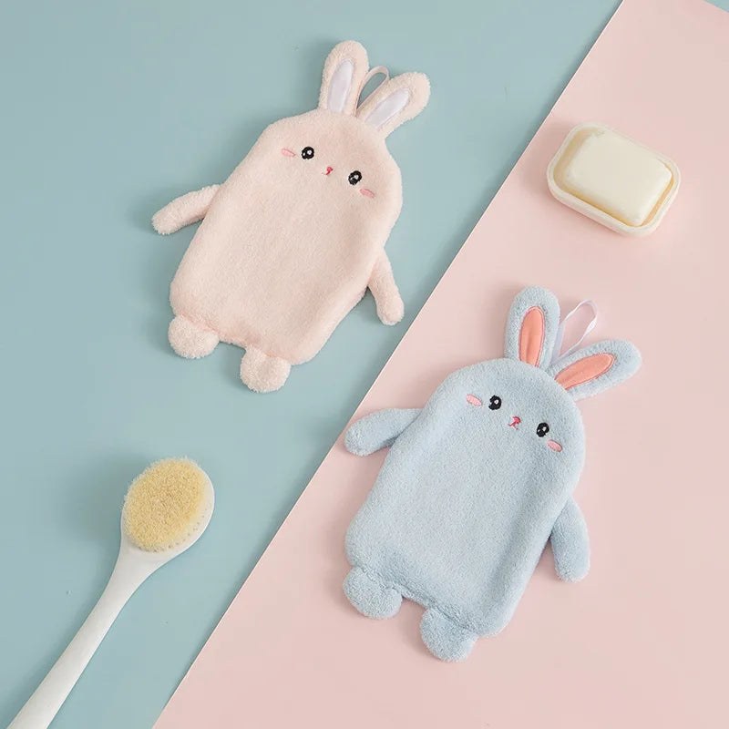 DecorBites™ Cartoon Rabbit Hand Towel: Kids Coral Velvet Quick Dry Microfiber Towel