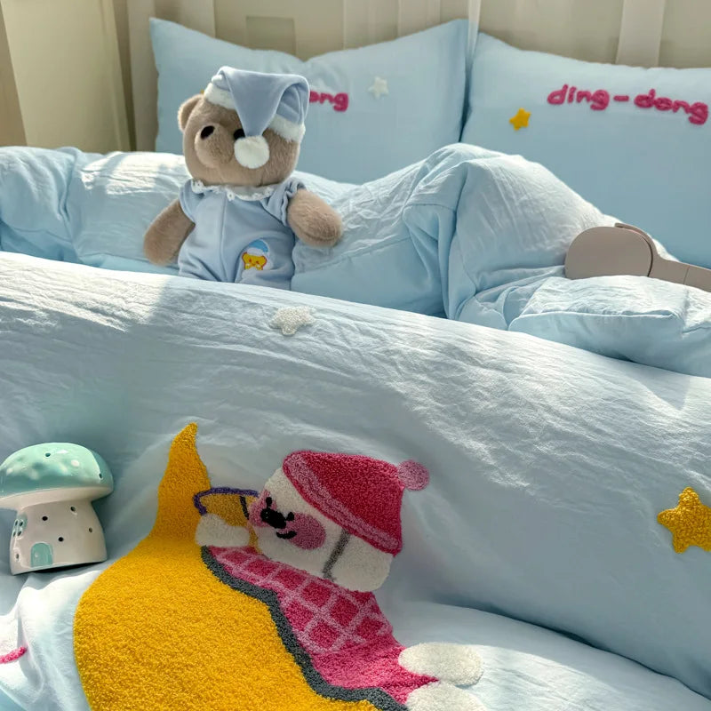 DecorBites™ Cartoon Towel Embroidery Bedding Set - Queen Size Bedclothes