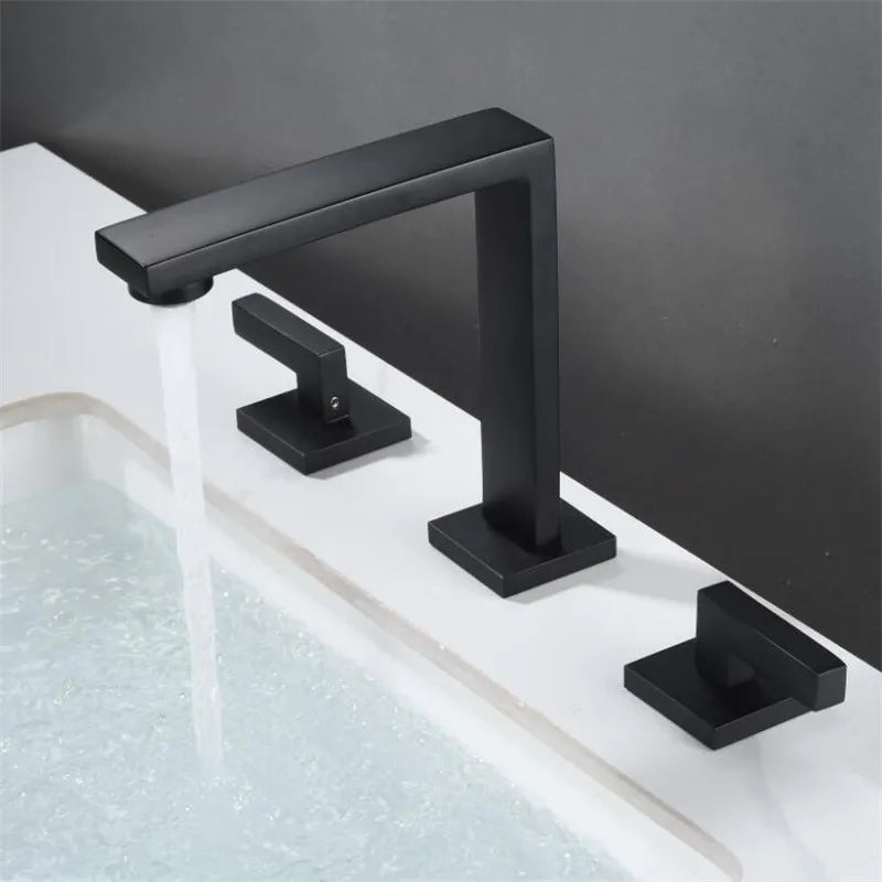 DecorBites™ Brushed Gold Basin Faucet: Antique 3-Hole Waterfall Bathroom Faucet, Hot and Cold Water
