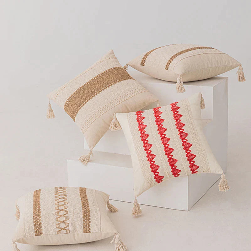 DecorBites™ Boho Geometric Tassel Cushion Cover Cotton Linen Crochet Pillowcase
