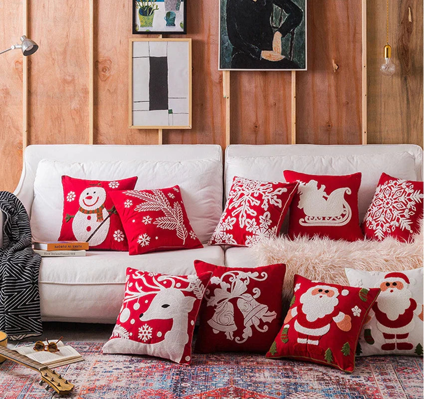 DecorBites™ Christmas Snowflake Elk Embroidered Pillowcases - Festive Decorative Cushion Cover