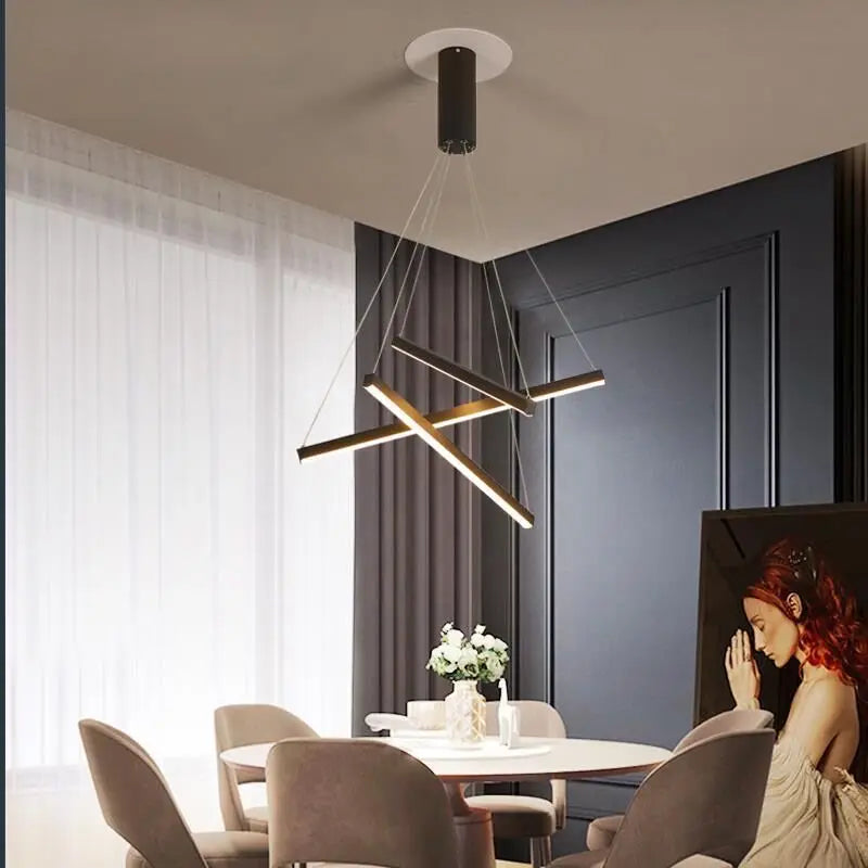 DecorBites™ Black Stair LED Chandelier: Modern Long Line Ceiling Pendant Light for Hall Living Room