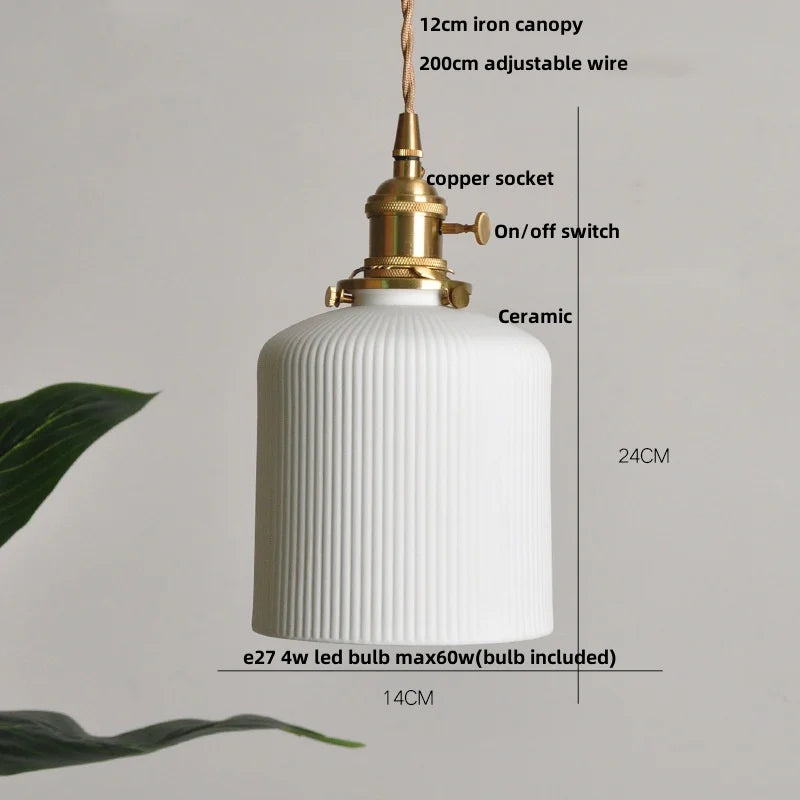 DecorBites™ Ceramic Wood Pendant Lamp LED Hanging Light Fixture for Modern Home Decor
