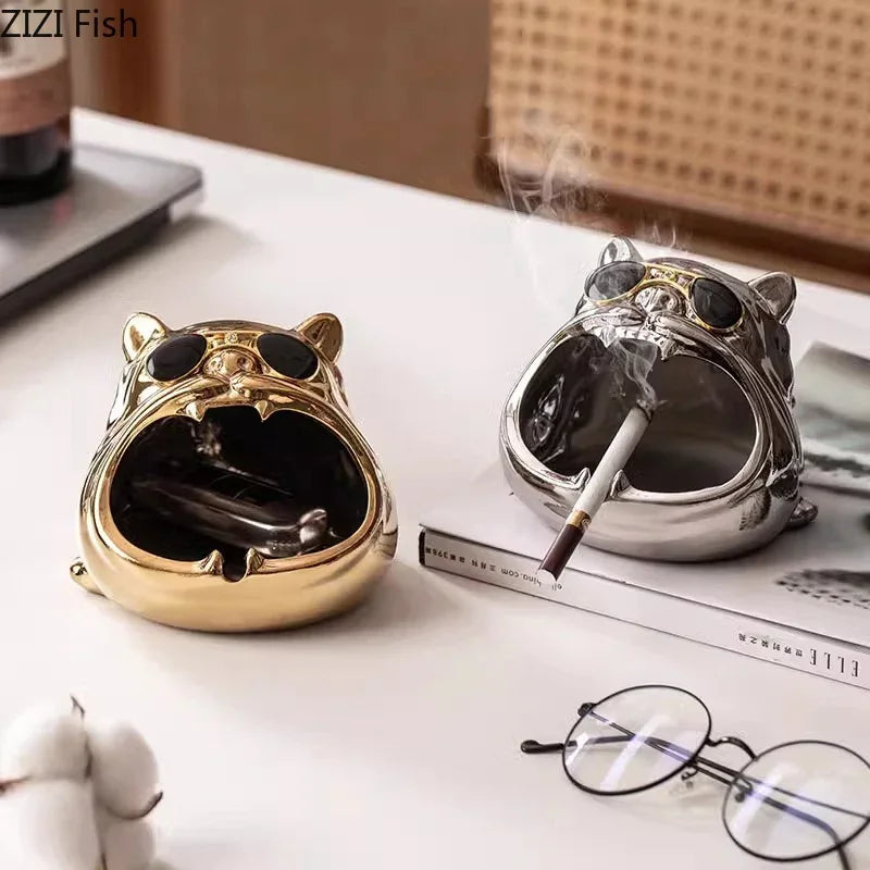 DecorBites™ Bulldog Ceramic Ashtray | Desktop Smoking Accessory | Portable Weed Ash Tray