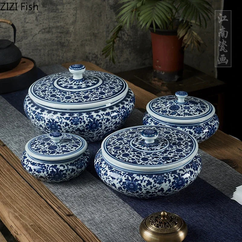 DecorBites™ Blue Flower Ceramic Tea Caddy Jar - Living Room Decor or Home Ornament