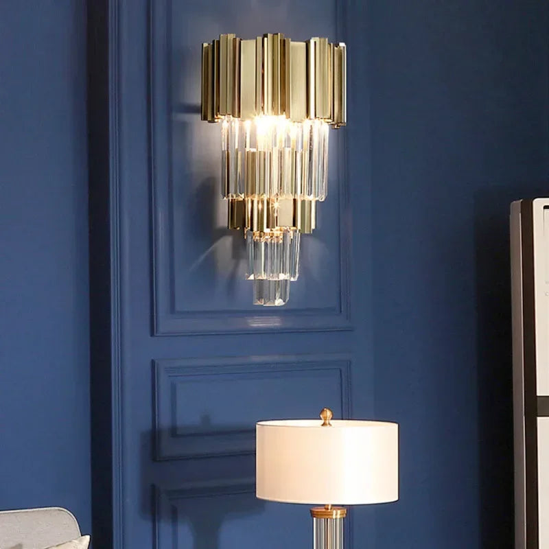 DecorBites™ Gold Crystal Wall Lamp with LED Light for Home Lighting Fixtures