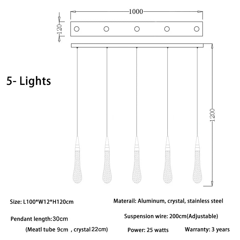 DecorBites™ Crystal Tear Drop Ceiling Chandelier LED Pendant Light Fixture