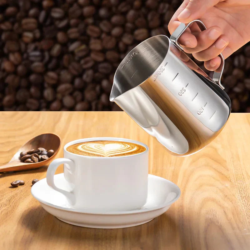 DecorBites™ Latte Art Cup with Pull Needle, Measuring Scale, Milk Frother, Garland Mug