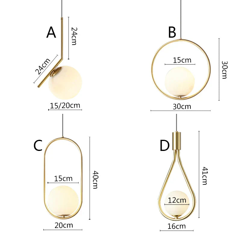 DecorBites™ Black Metal Ring Pendant Lights Glass Ball LED Lighting Fixture