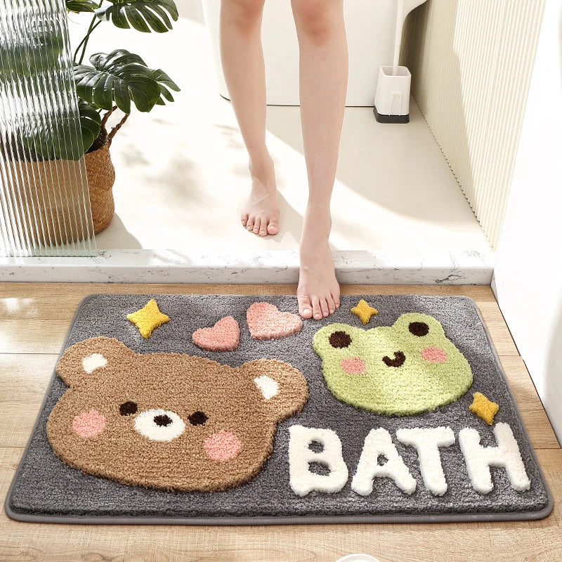 DecorBites™ Cartoon Puppy Flocked Bathroom Rug Thicken Super Absorbent Water Bath Rugs
