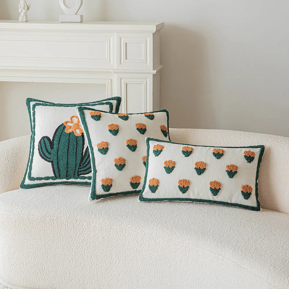 DecorBites™ Cactus Embroidery Throw Pillow Cover Nordic Minimalist Decor for Sofa