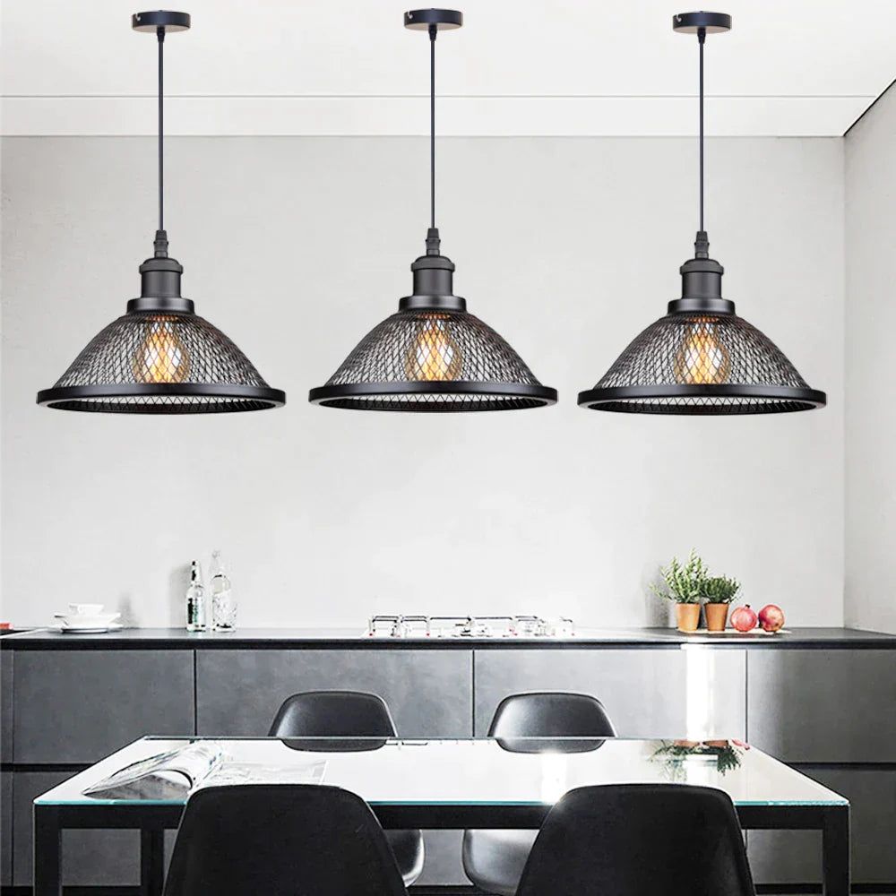 DecorBites™ Black Industrial Cage Pendant Light for Kitchen Island Dining Room