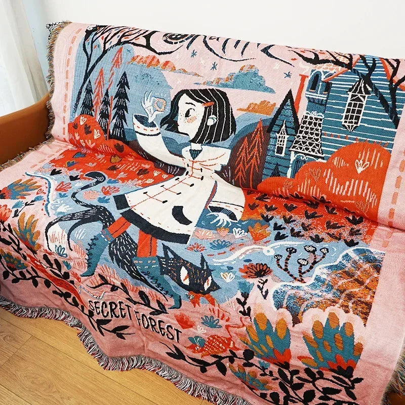 DecorBites™ Gothic Thread Double-sided Tapestry Blanket - Versatile Homestay and Outdoor Decoration
