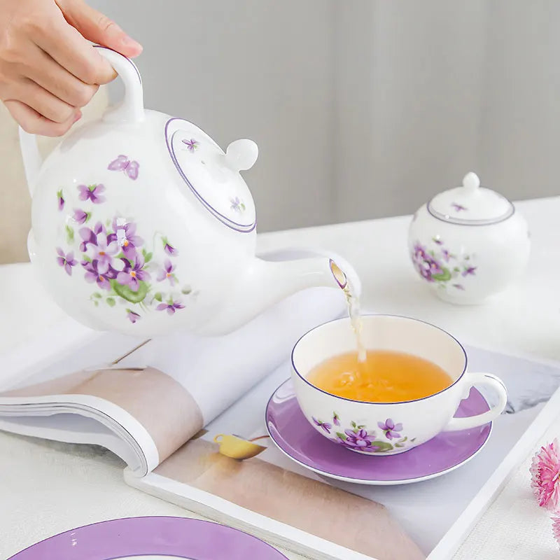 DecorBites™ Blue Dream Tea Set: Cup, Saucer, Milk Jar, Sugar Bowl, Plates & More