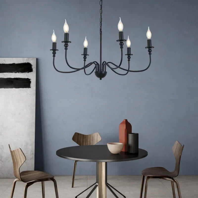DecorBites™ Black Iron Chandelier LED Candle Light Fixture for Home & Hospitality