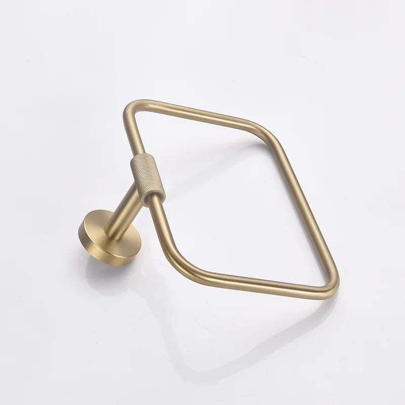 DecorBites™ Brushed Gold Brass Bathroom Accessories Set: Hand Towel Bar, Toilet Paper Holder, Robe Hook