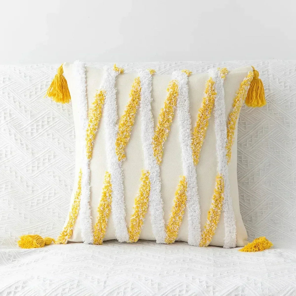 DecorBites™ Bohemian Tufted Tassel Cushion Cover | Plush Embroidered Decorative Pillow for Sofa