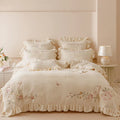 DecorBites™ Butterflies & Flowers Embroidery Ruffles Princess Bedding Set - 4Pcs
