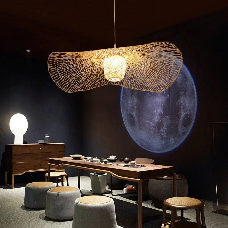 DecorBites™ Bamboo Pendant Chandelier for Dining Room | Japanese Style Ceiling Lamp