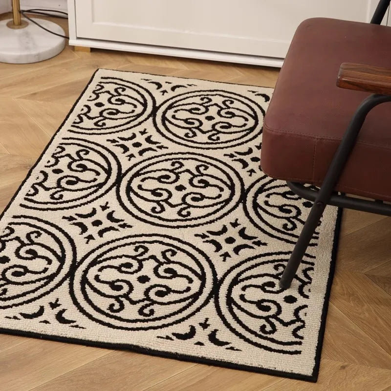 DecorBites™ Houndstooth Black Ivory Area Rug Decor Carpet Doormat Floor Mat