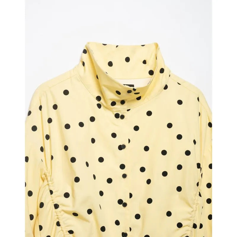 Women's Polka Dots Jacket with Tie New 2026 Spring Long Sleeve High Collar Loose Women Versatile Short Coats Chic Female Jackets