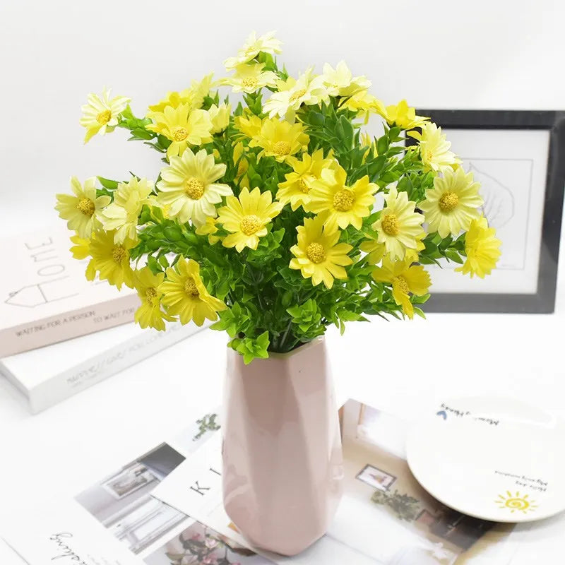 DecorBites™ Daisy Bouquet Green Plant Synthetic Flowers Set for Home Decor & Weddings