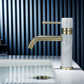 DecorBites™ Brushed Gold Bathroom Faucet with Swivel Spout and Marble Accents