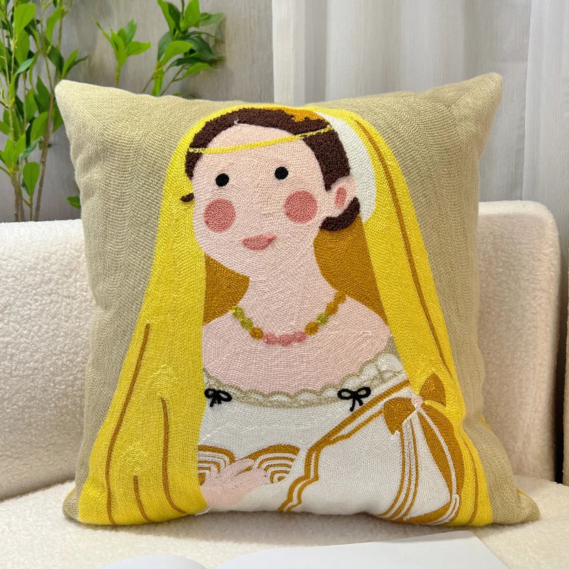DecorBites™ Cartoon Oil Painting Embroidery Throw Pillow for Office Chair and Living Room