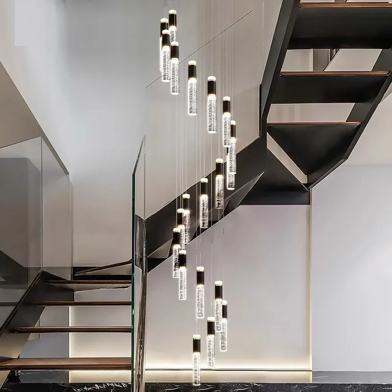DecorBites™ Crystal Chandelier Stair Pendant Lamp Living Room Interior Lighting