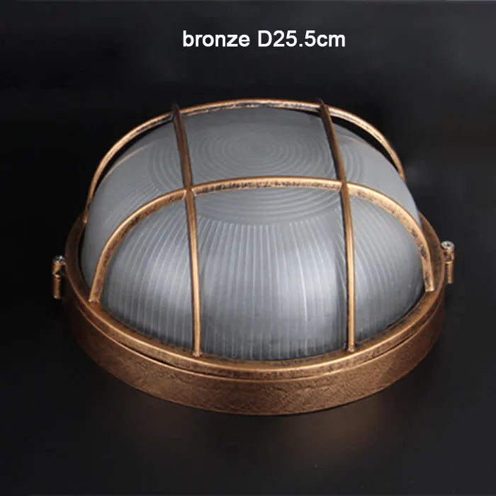 DecorBites™ Bronze Metal Glass Outdoor Ceiling Lamp Flush Mount Waterproof Retro Yard Light