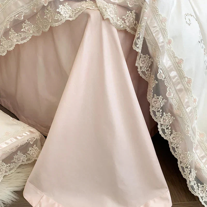 DecorBites™ French Lace Flowers Embroidery Wedding Bedding Set 1200TC - Luxurious and Romantic Cotton Duvet Cover Set