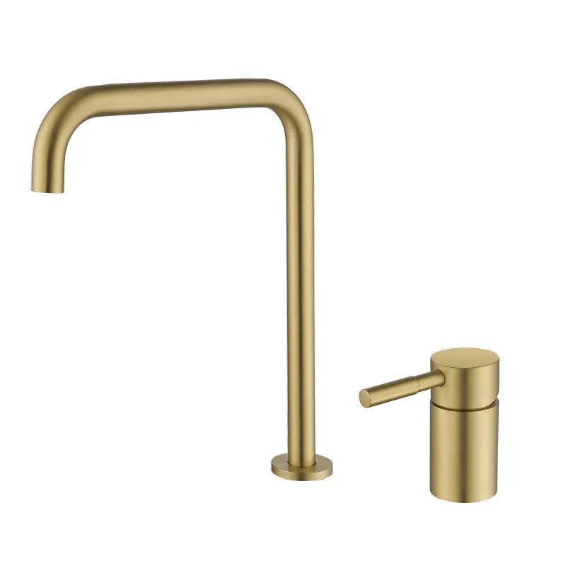 DecorBites™ Black Basin Faucet: Brushed Gold Two-Hole Bathroom Sink Tap with Rotating Spout