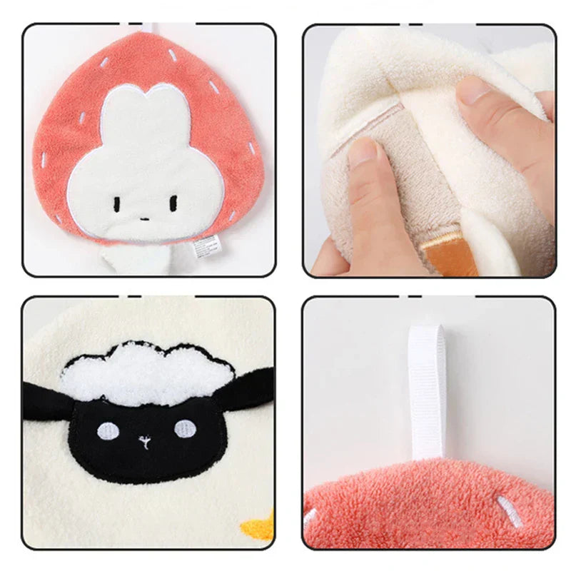 DecorBites™ Cartoon Animal Coral Fleece Hand Towel: Quick Dry for Home, Kitchen, Bathroom