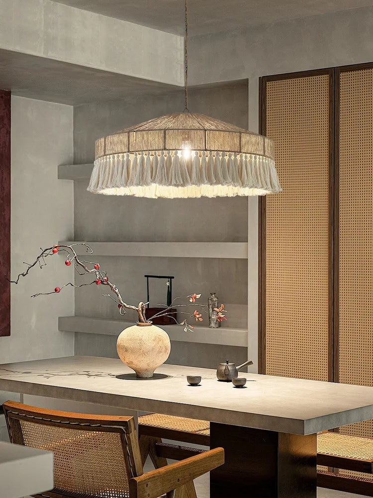 DecorBites™ Bohemian Tassel Chandelier: Handmade Nordic Rustic Pendant Lamps for Home and Shop