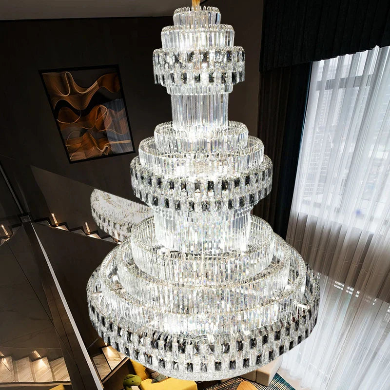 DecorBites™ Crystal Chandelier Luxury Duplex Building Hollow Luxury Lamp