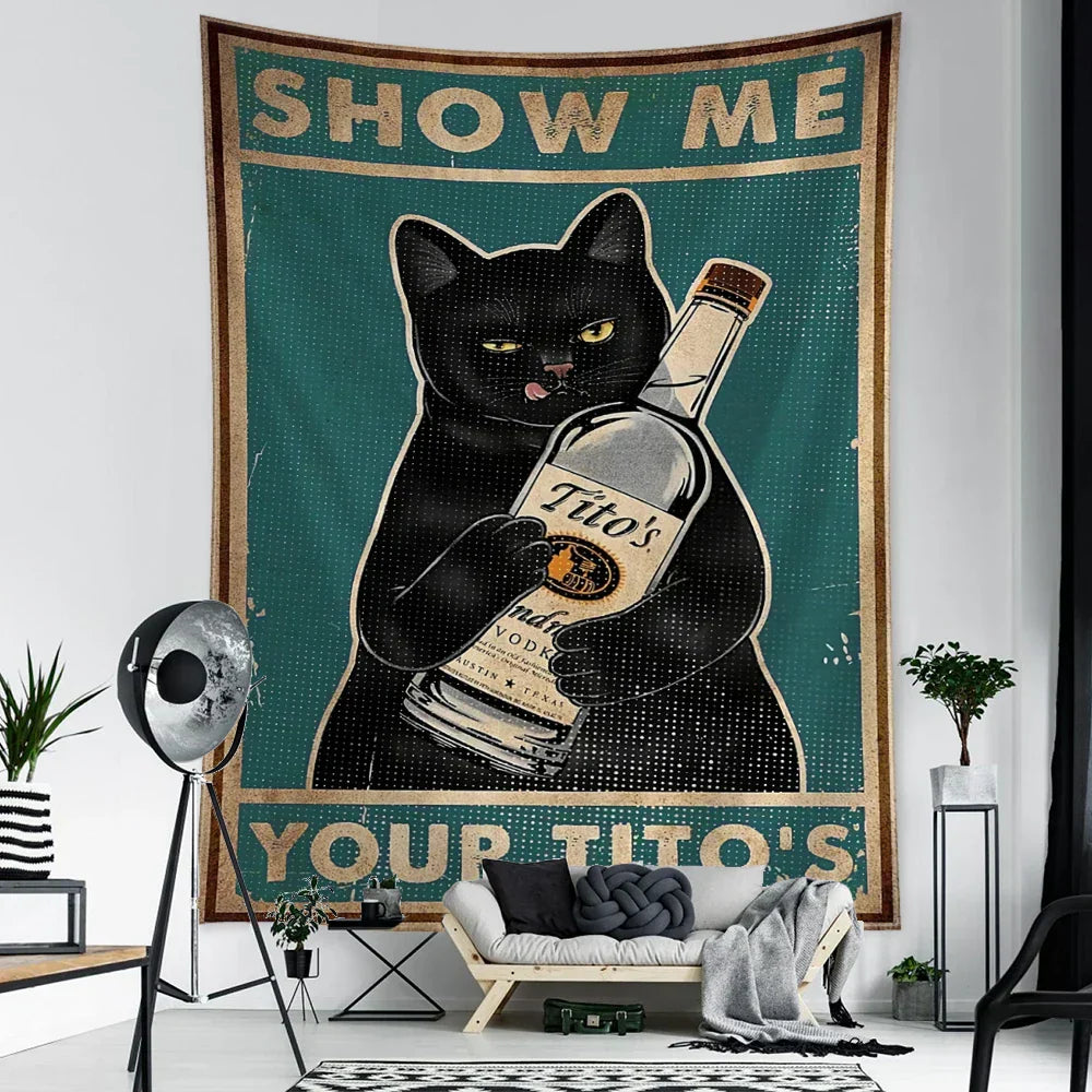 DecorBites™ Cat Tarot Tapestry Wall Hanging: Kawayi Psychedelic Witchcraft Bohemian Home Decor