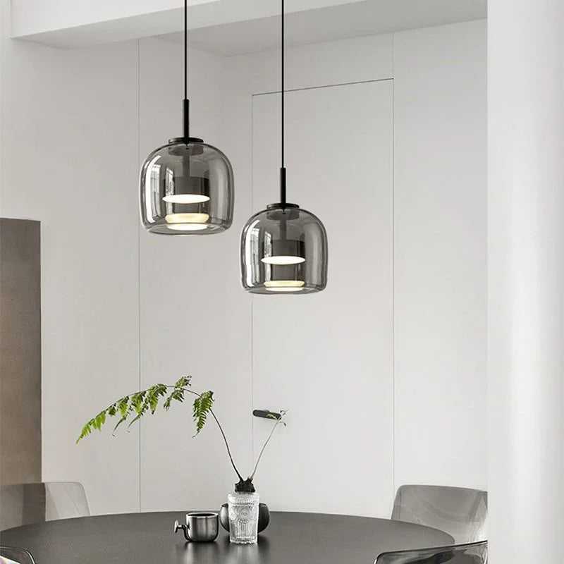 DecorBites™ Glass Bowl Chandelier: Modern Nordic LED Smoke Hanging Lamp for Dining Room, Bar - Indoor Decor Lighting