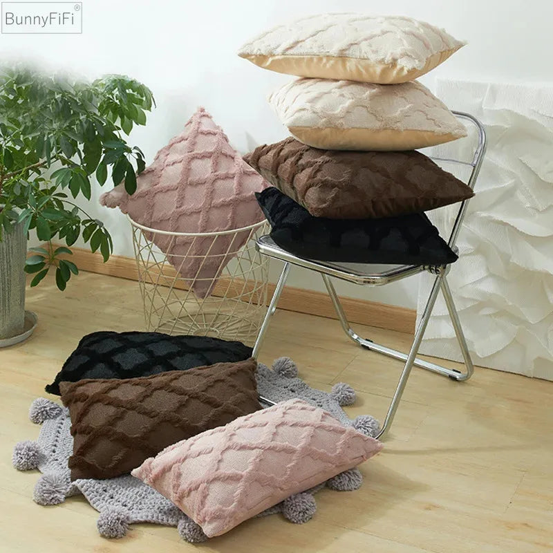 DecorBites™ Embroidered Diamond Cushion Cover for Modern Living Room Decor