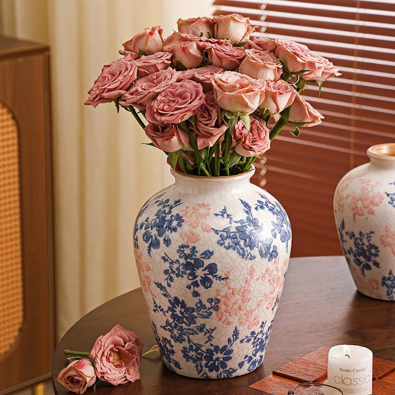 DecorBites™ Blue & White Ceramic Vase, Chinese-style Handcrafted Flower Vase - Home Decoration