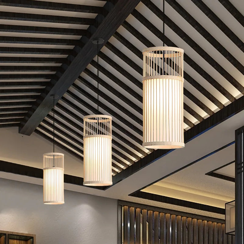 DecorBites™ Bamboo Wooden Pendant Lamp E27 - Small Bar Pendant Lights